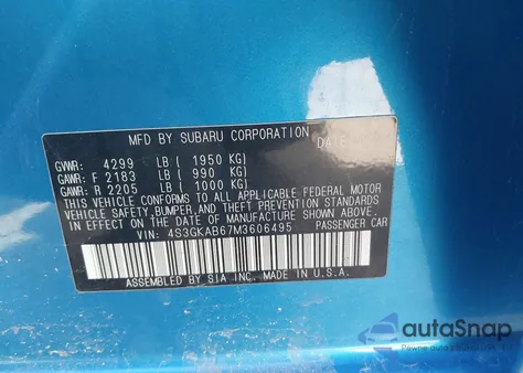 2021 Subaru Impreza Sedan z USA, uszkodzony, nr VIN 4S3GKAB67M3606495